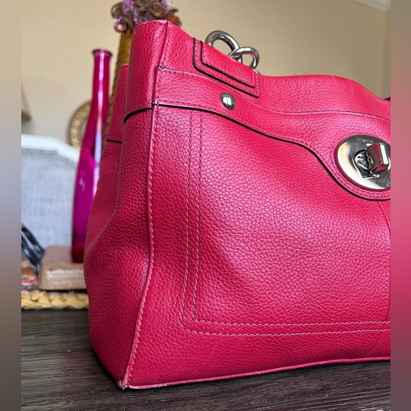 Coach Penelope Red Pebbled Leather Carryall Satchel Bag! - Picture 3 of 14